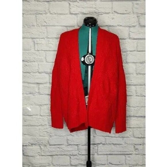 ANTHROPOLOGIE Moth Womens Cardigan Sweater Red Long Sleeve Open Front Knit M - Picture 1 of 5